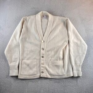 Vintage East-Tenn Official Award Sweater Ivory Knit Cardigan Shawl Collar Large